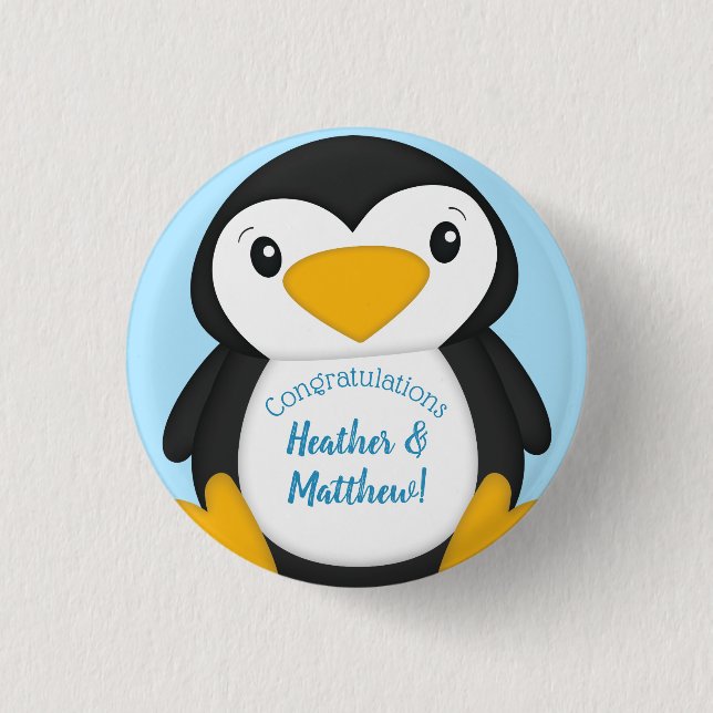 Penguin Baby Shower Blue 1 Inch Round Button (Front)