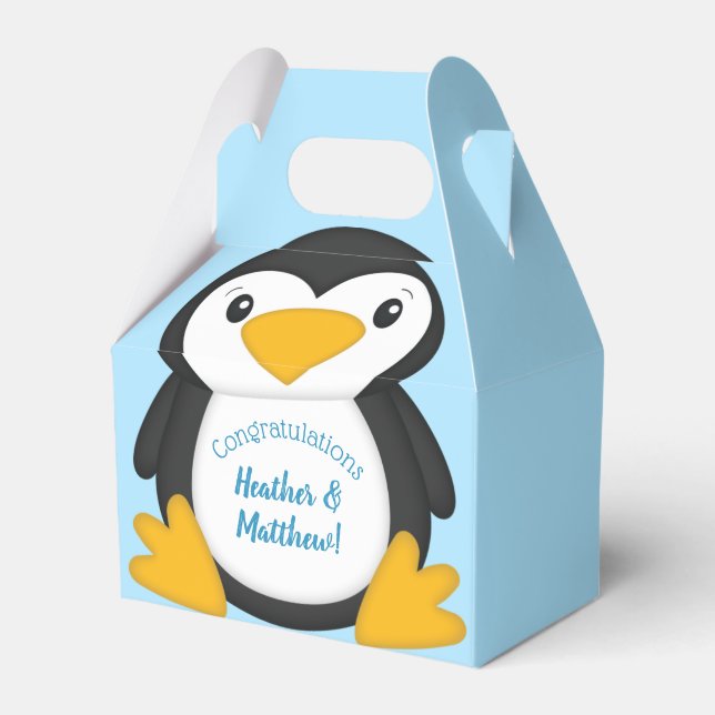 Penguin Baby Shower Blue Favour Box (Front Side)