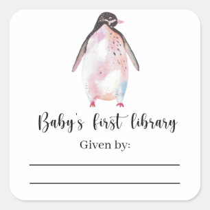 Penguin - Baby Shower bookplate, books for baby Square Sticker
