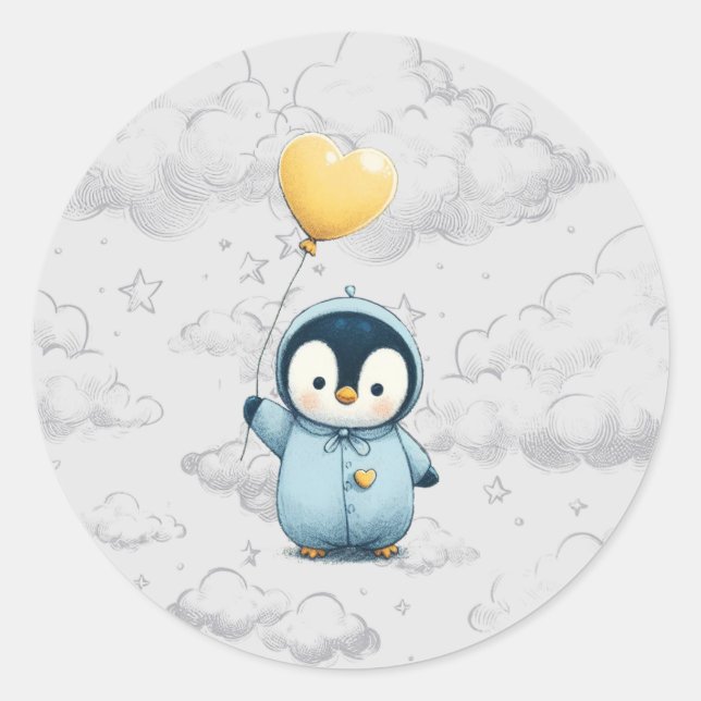 Penguin Baby Shower Classic Round Sticker (Front)