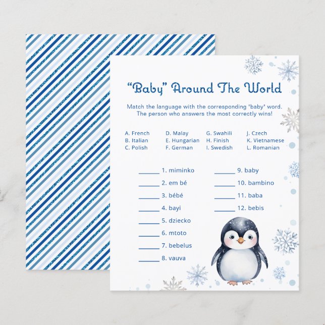 Penguin Baby Shower Game – Baby Around World (Front/Back)
