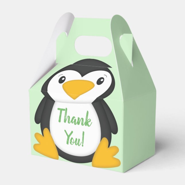 Penguin Baby Shower Green Favor Box (Front Side)