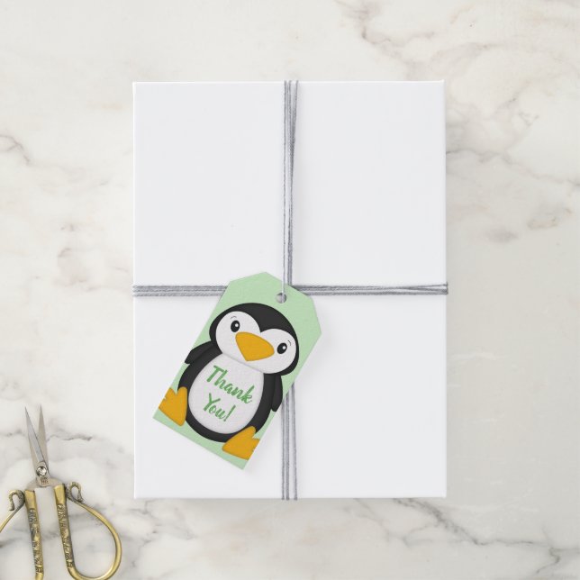 Penguin Baby Shower Green Gift Tags (With Twine)