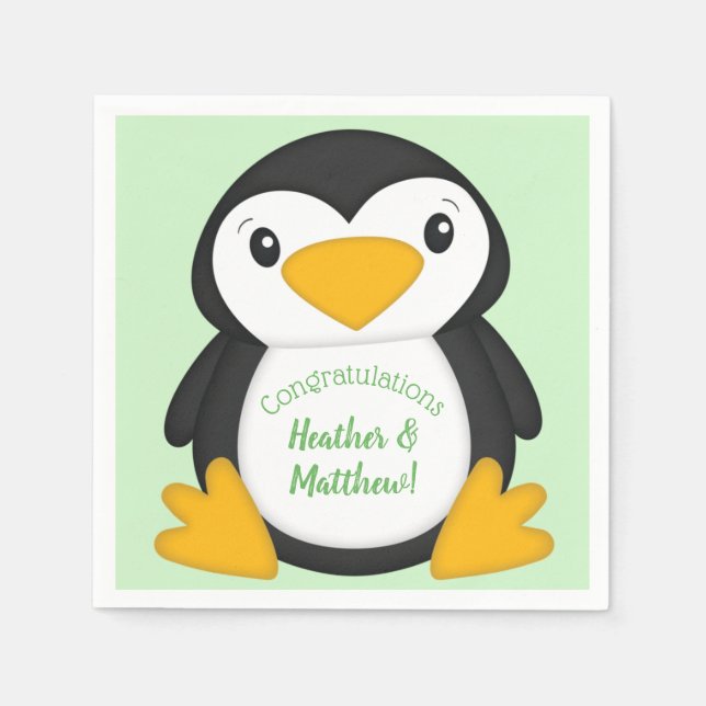 Penguin Baby Shower Green Napkin (Front)