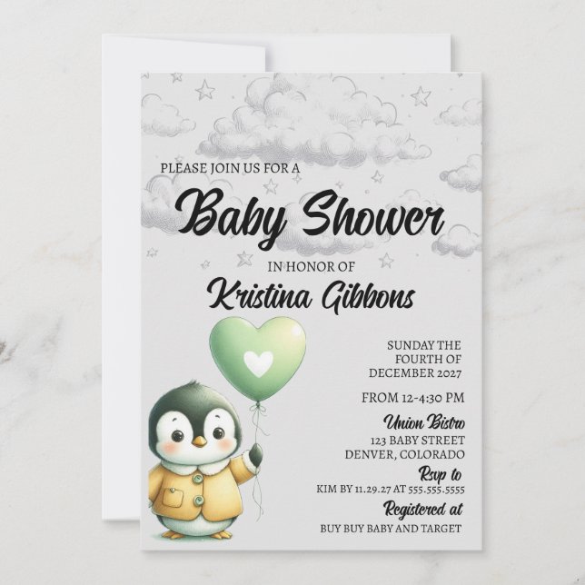 Penguin Baby Shower Invitation (Front)