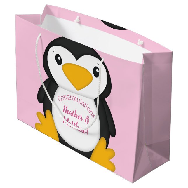 Penguin Baby Shower Large Gift Bag (Back Angled)