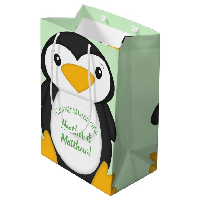 Penguin Baby Shower Medium Gift Bag (Back Angled)