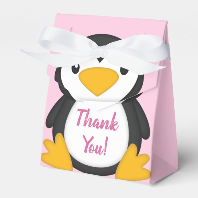 Penguin Baby Shower Pink Favor Box (Front Side)