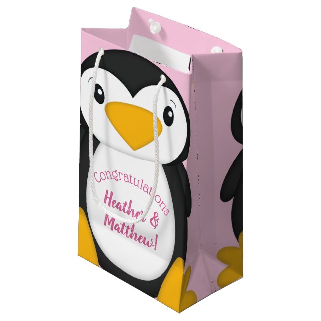 Penguin Baby Shower Small Gift Bag (Front Angled)