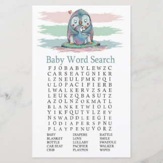 Penguin Baby Shower Word Search Game