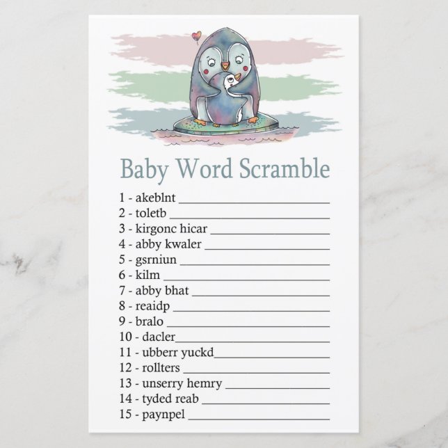 Penguin Baby word scramble game (Front)