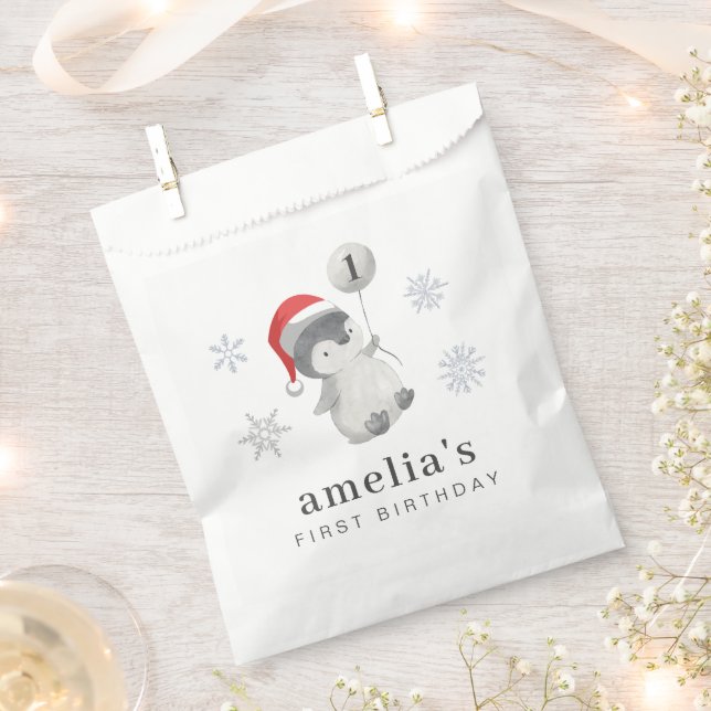 Penguin Balloon 1st Birthday Favour Bag (Clipped)