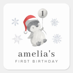 Penguin Balloon 1st Birthday Square Sticker