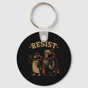Penguin Bear Flippers Up Resist Funny Penguins Aga Keychain