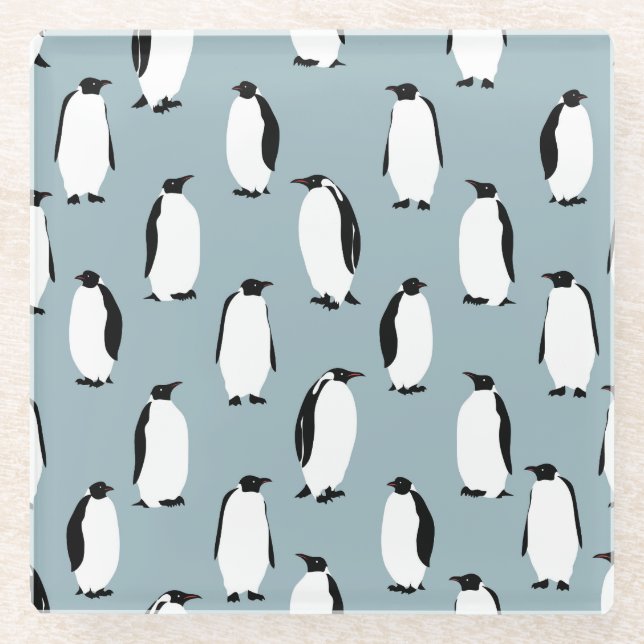 Penguin Bird Animal Cute Pattern Glass Coaster (Front)