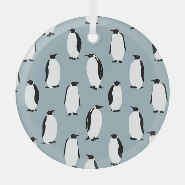 Penguin Bird Animal Cute Pattern Glass Ornament (Front)