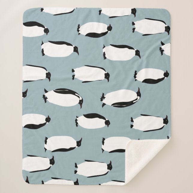 Penguin Bird Animal Cute Pattern Sherpa Blanket (Front)