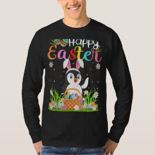 Penguin Bird Bunny Egg Hunting Penguin Happy East T-Shirt