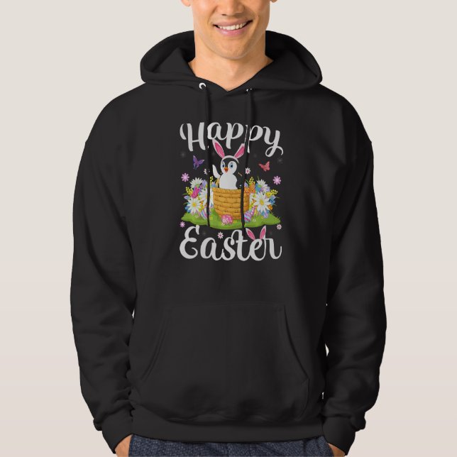 Penguin Bird Easter Egg Hunting Floral Penguin Eas Hoodie (Front)