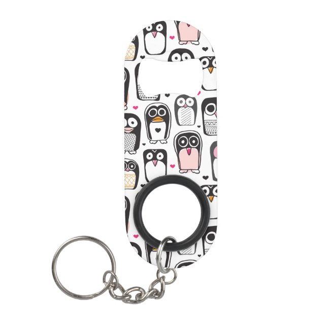 penguin bird illustration background mini bottle opener (Front)