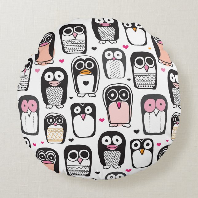 penguin bird illustration background round pillow (Front)