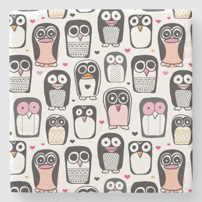penguin bird illustration background stone coaster (Front)