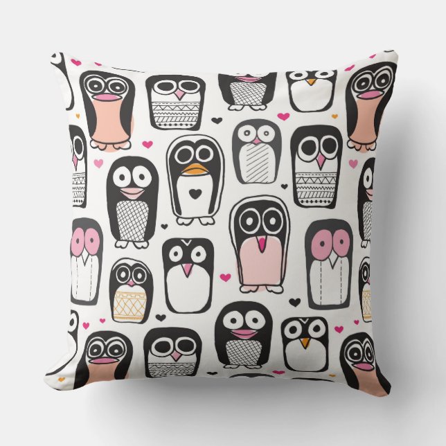 penguin bird illustration background throw pillow (Front)