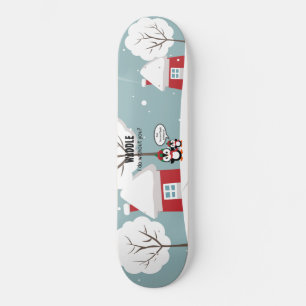 Penguin bird snow kids cute kawaii cartoon skateboard