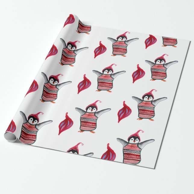 Penguin  Birds Wrapping Paper (Unrolled)