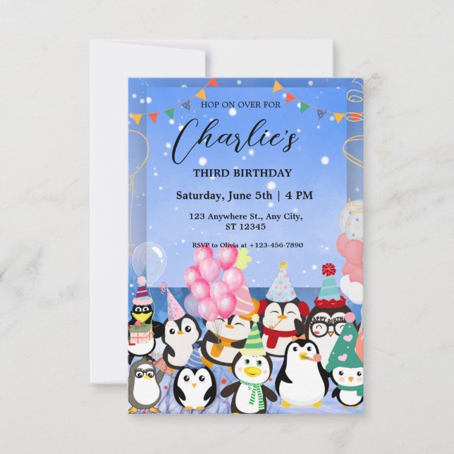 Penguin Birthday invitation for Child (Front)