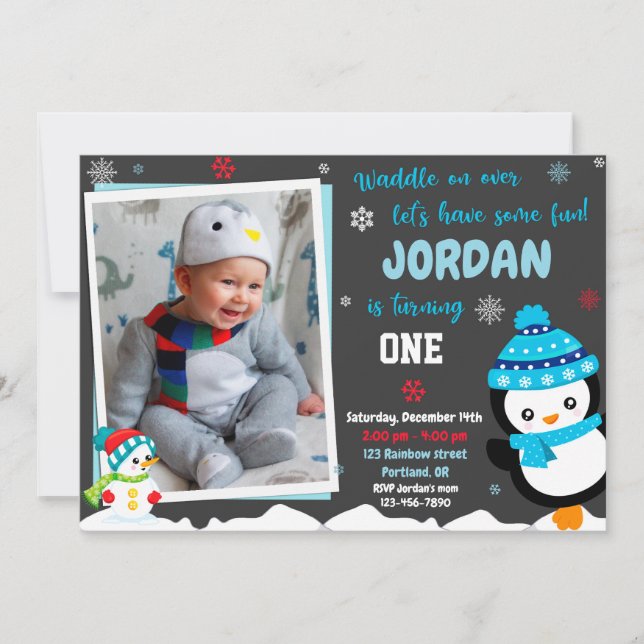 Penguin birthday invitation Penguin invitation (Front)