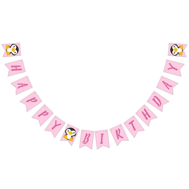 Penguin Birthday Party Pink Bunting Flags (All)