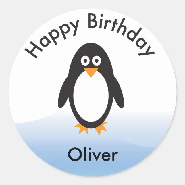 Penguin birthday party thank you favour stickers (Front)