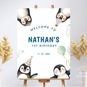 Penguin Birthday Welcome Sign Poster