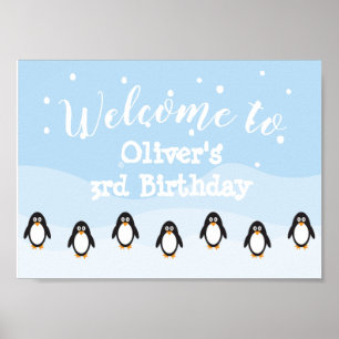 Penguin birthday welcome sign poster