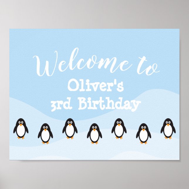 Penguin birthday welcome sign poster - large (Front)