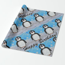 Penguin birthday wrapping paper