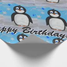Penguin birthday wrapping paper