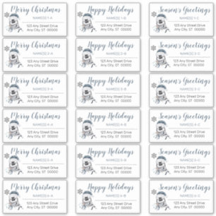 Penguin Blue   Grey Christmas Address Labels