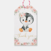 Penguin Blush Floral Baby Shower Birthday Party Gi Gift Tags (Front)