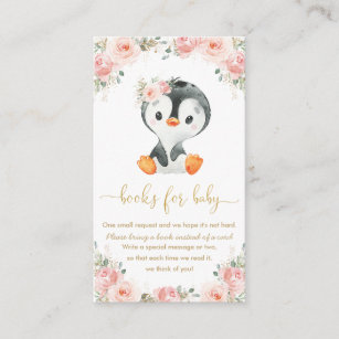 Penguin Blush Pink Floral Bring Books for Baby  Enclosure Card