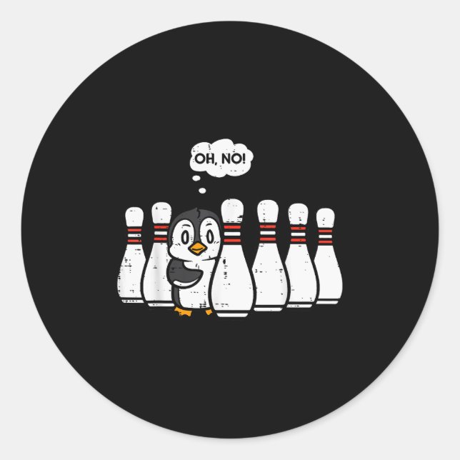 Penguin Bowling Ns Oh No Funny Bowler Player Men W Classic Round Sticker (Front)