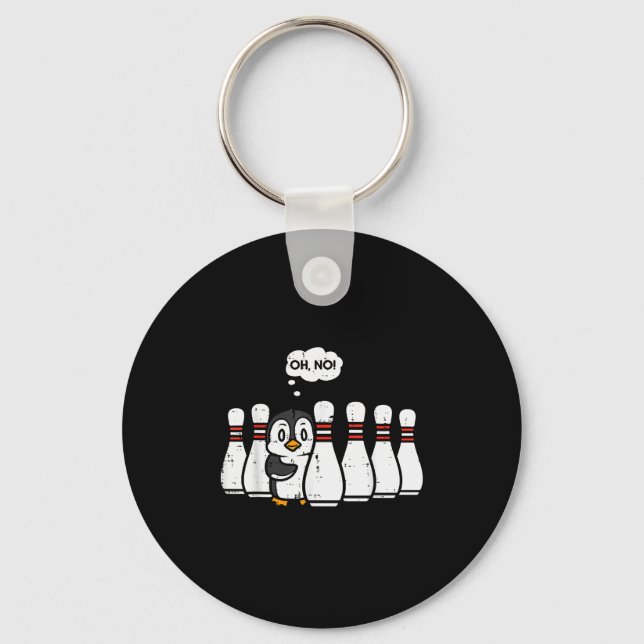 Penguin Bowling Ns Oh No Funny Bowler Player Men W Keychain (Front)