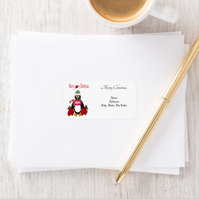 Penguin Boxing Pow Return/ Shipping  Address Label (Insitu)