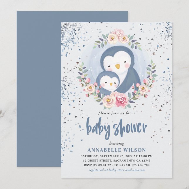 Penguin Boy Baby Shower Invitation (Front/Back)