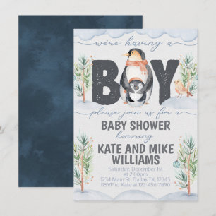 Penguin Boy Baby Shower Invitation Invite