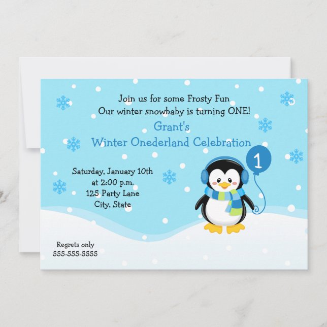 Penguin Boy Birthday Invitation (Front)