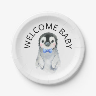 Penguin Boy Winter Baby Shower Paper Plate