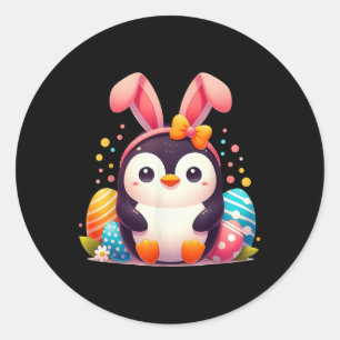 Penguin Bunny Easter Day Kids Boys Girls  Classic Round Sticker