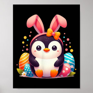 Penguin Bunny Easter Day Kids Boys Girls  Poster